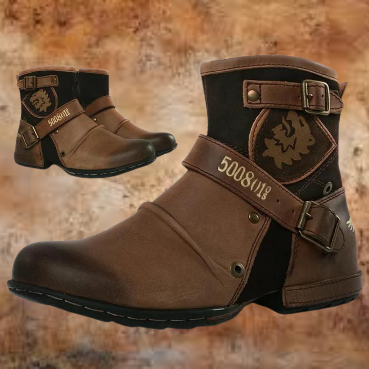 Herrboots i vintagestil i läderimitation, brun