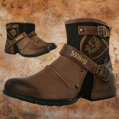 Herrboots i vintagestil — robusta stövlar i läderimitation