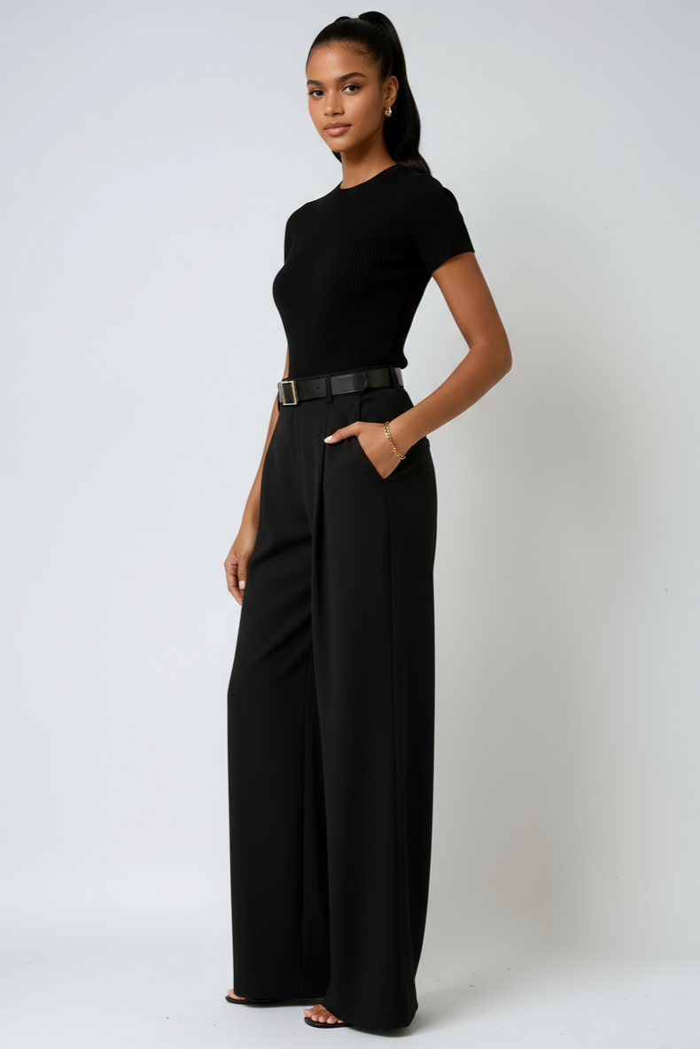 Vida kostymbyxor dam med hög midja i polyester — tailored byxor med pressveck