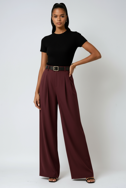 Vida kostymbyxor dam med hög midja i polyester — tailored byxor med pressveck