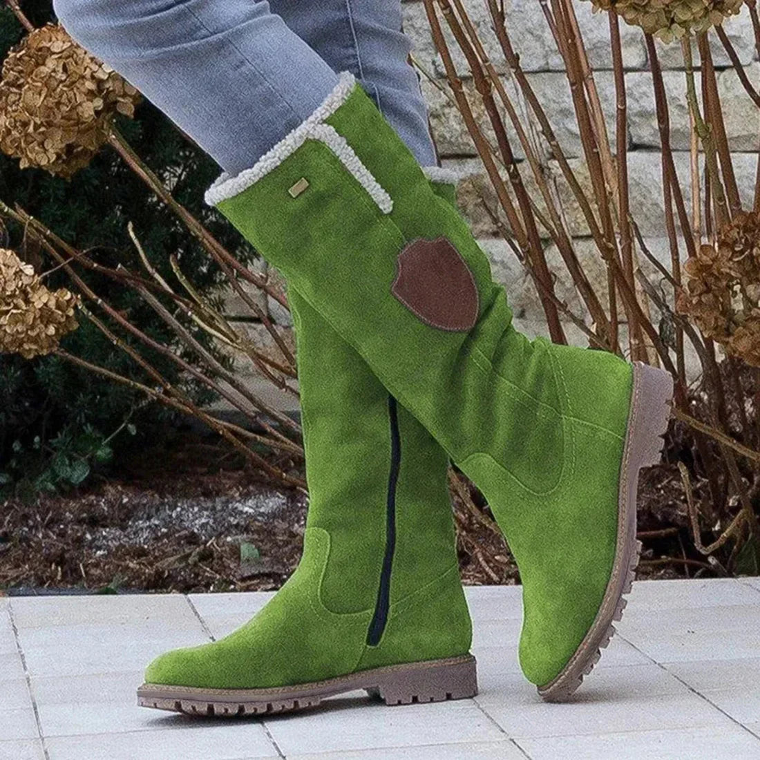 Varma vinterboots dam i textil med halkfri såla