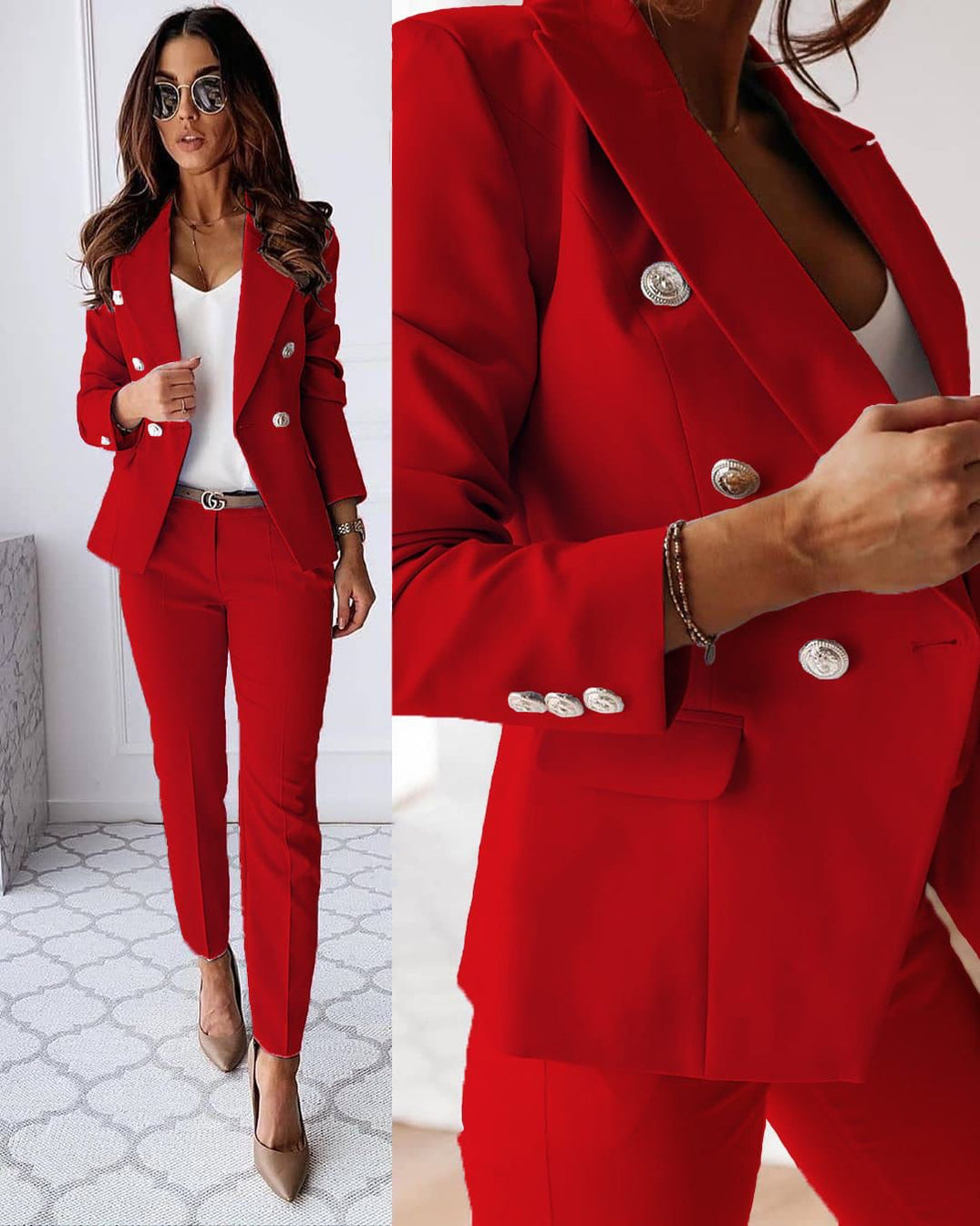 Elegant kostymset dam i polyester med figursydda byxor