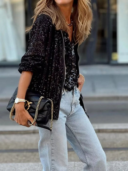 Loungewear-jacka dam med paljetter och O-ringning