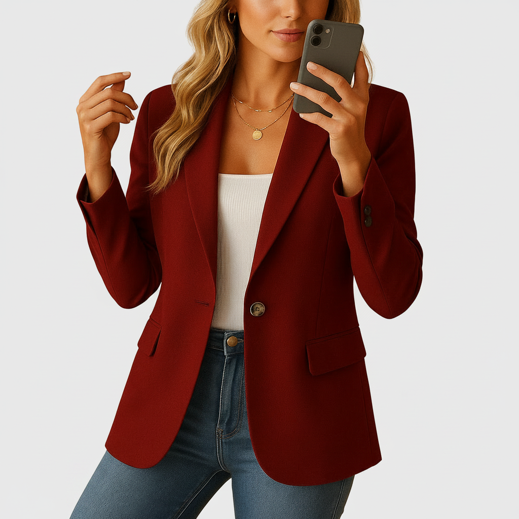 Stretch blazer dam med enkelknäppning
