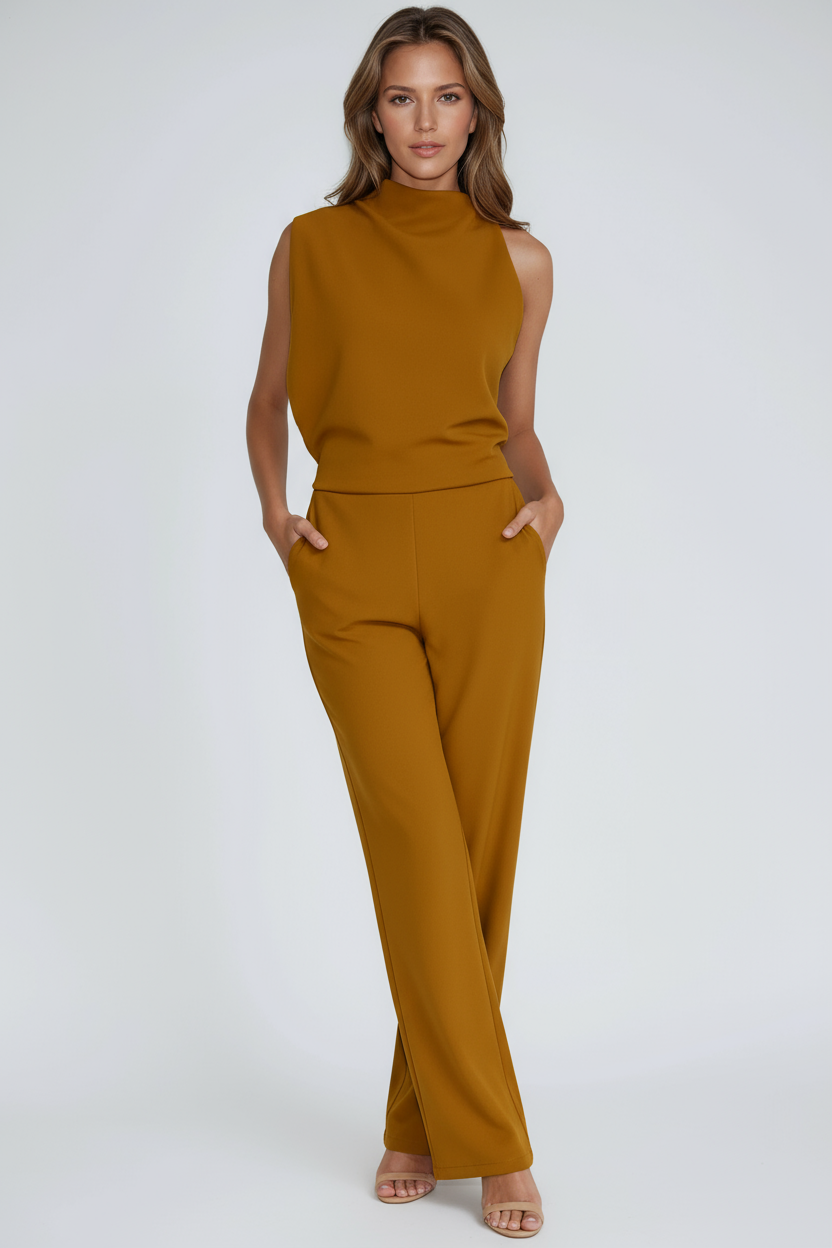 Asymmetrisk jumpsuit dam one-shoulder i polyester — elegant byxdräkt