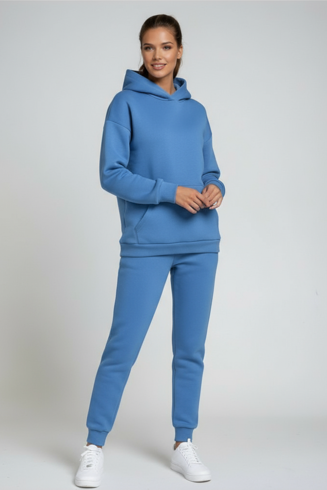 Tvådelat joggingset dam med luvtröja och joggers i bomullsblandning