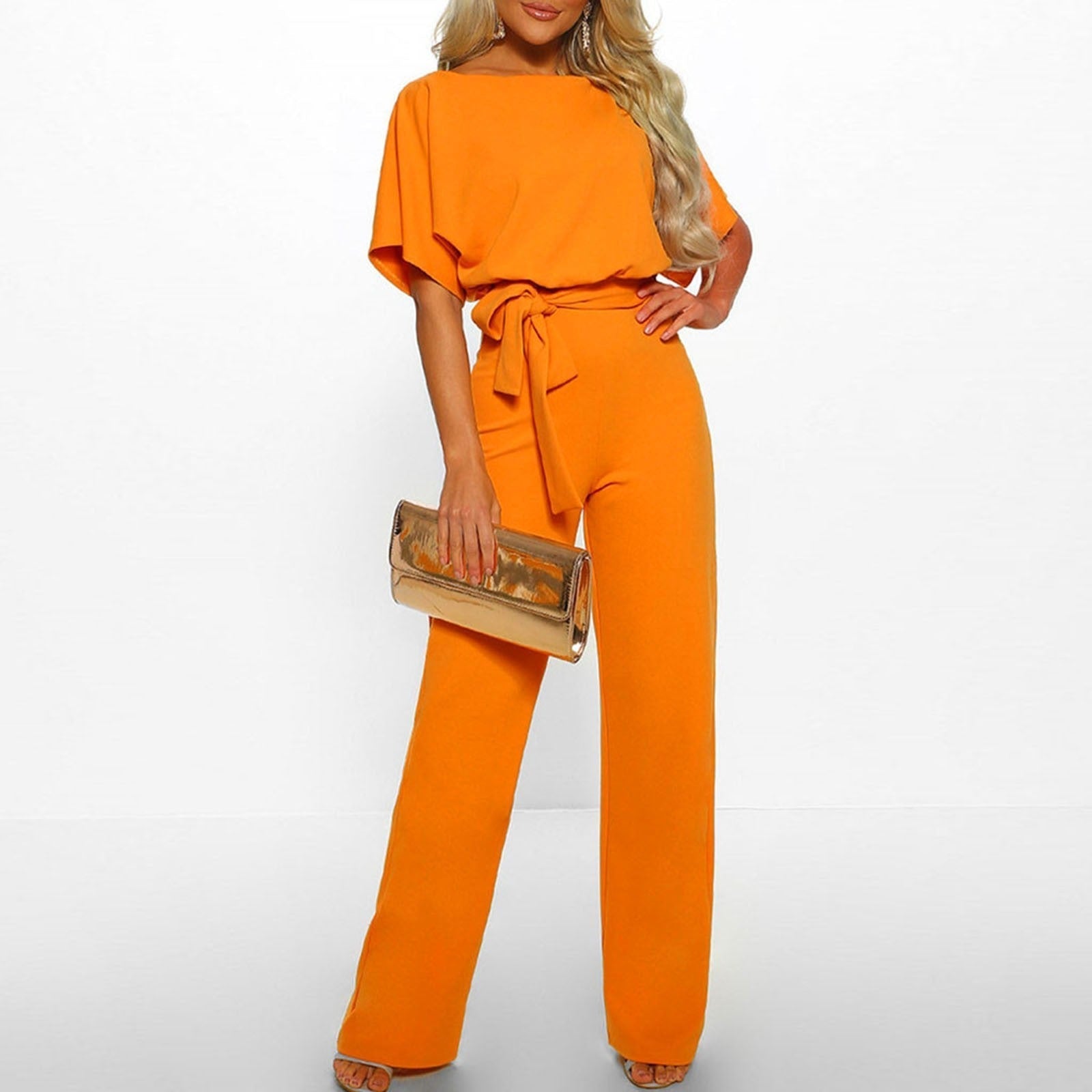 Elegant jumpsuit dam med skärp och vida ben