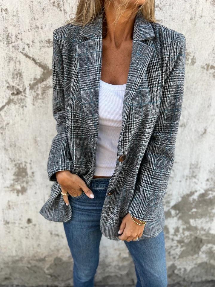 Klassisk rutig blazer dam i polyester för höst