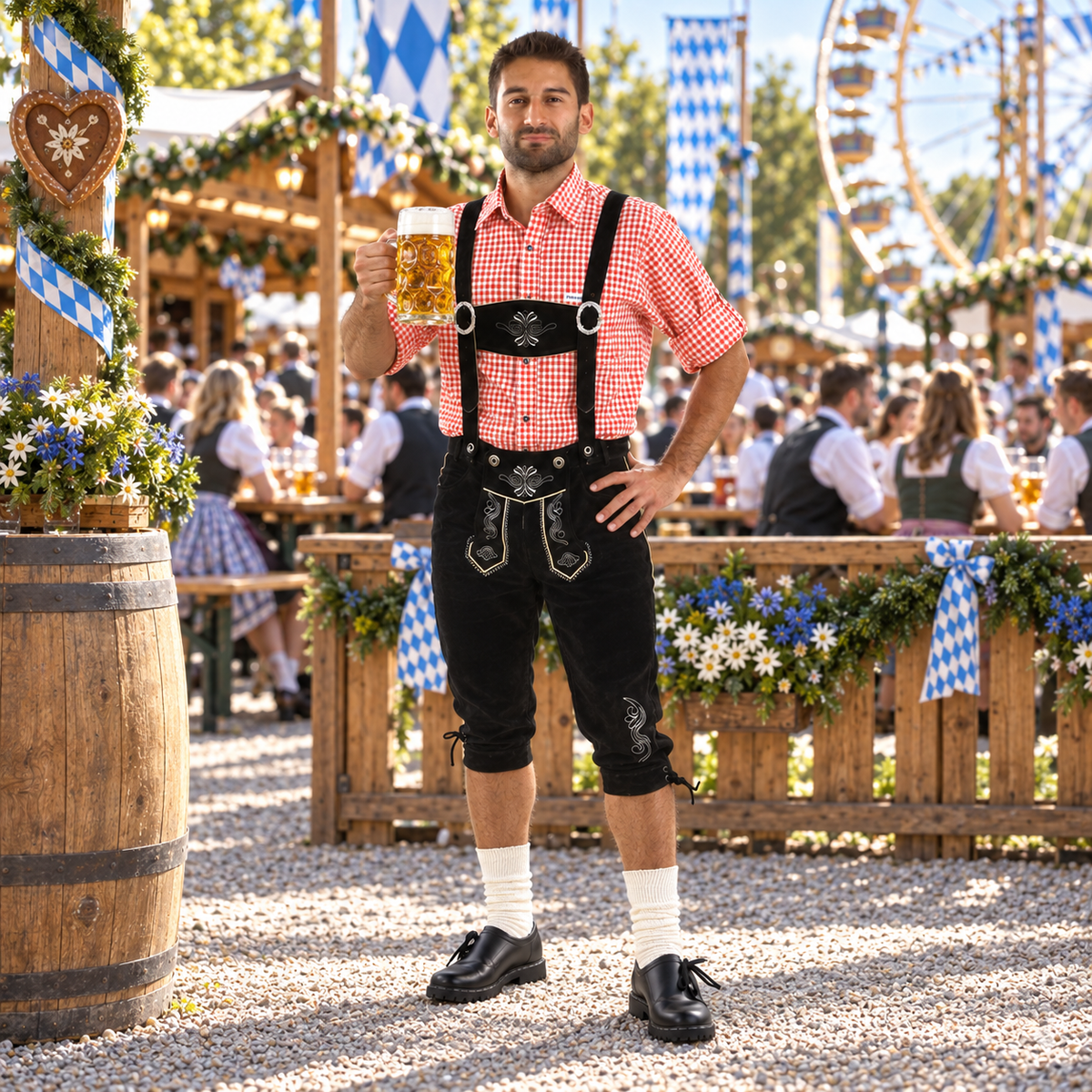 Knälånga läderbyxor herr för Oktoberfest