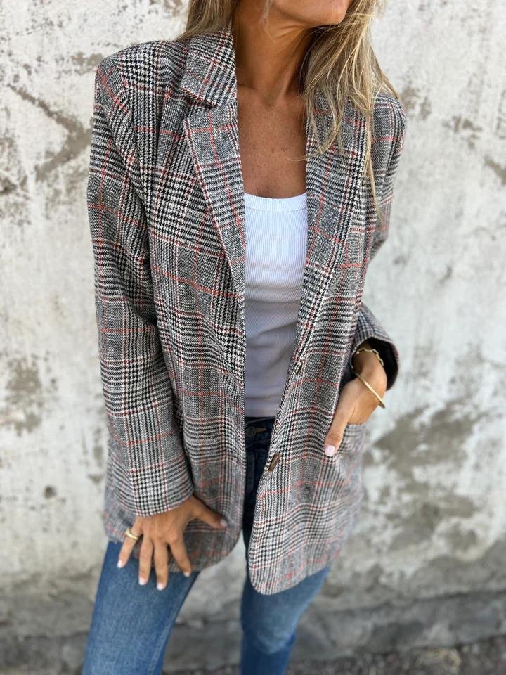 Rutig kontorsblazer dam i polyester