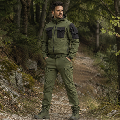 Outdoor-set herr, softshell — vind- och vattentät jacka och byxa