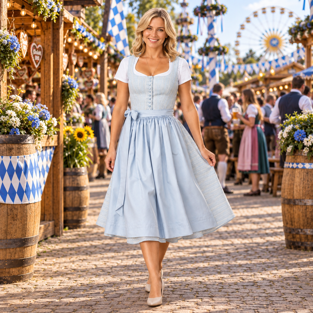 Dirndl dam med rosett, blå