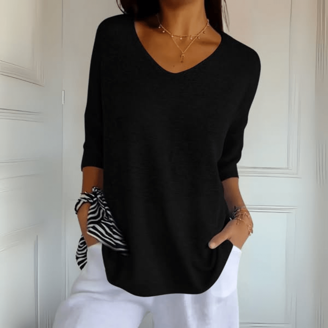 V-ringad sweater dam med trekvartsärm