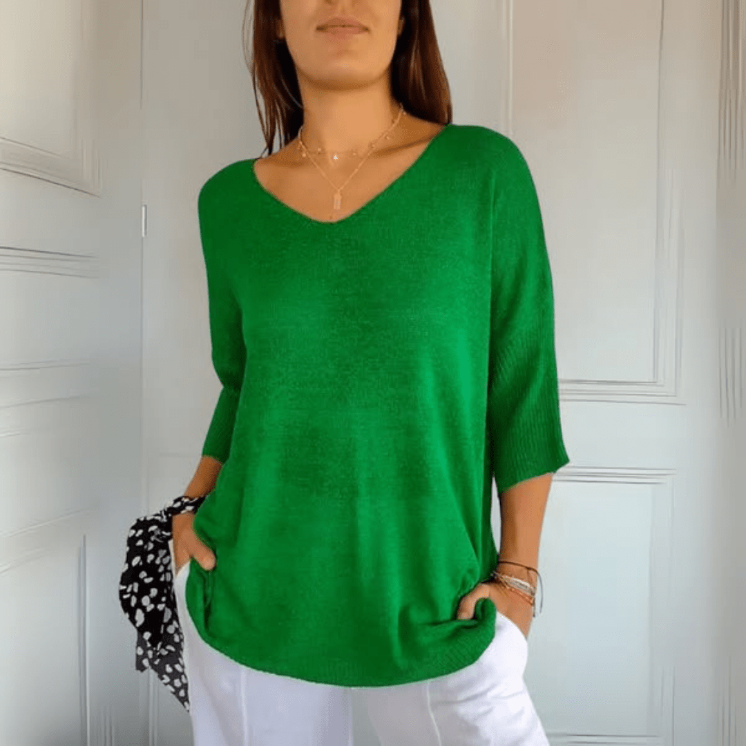 V-ringad sweater dam med trekvartsärm