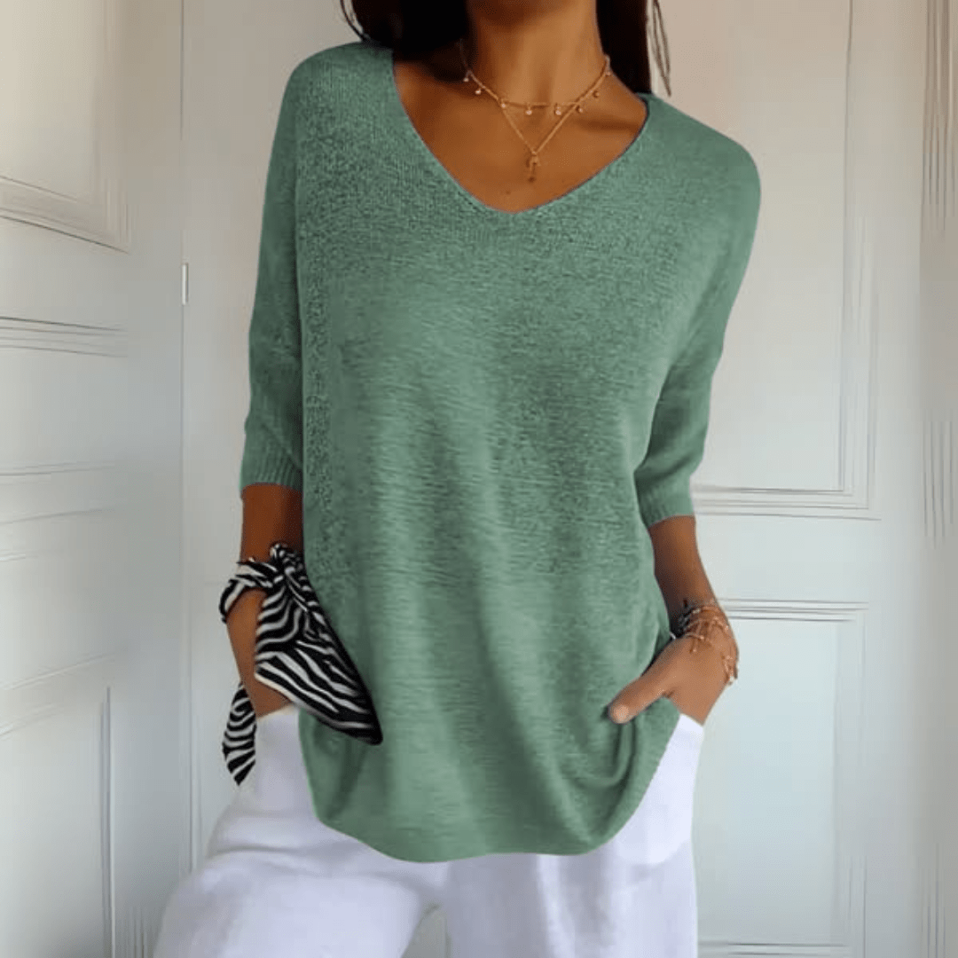 V-ringad sweater dam med trekvartsärm