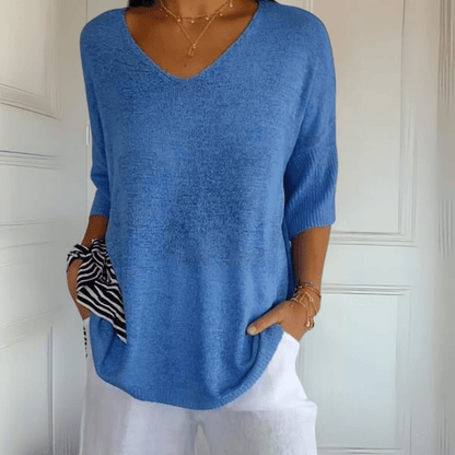 V-ringad sweater dam med trekvartsärm