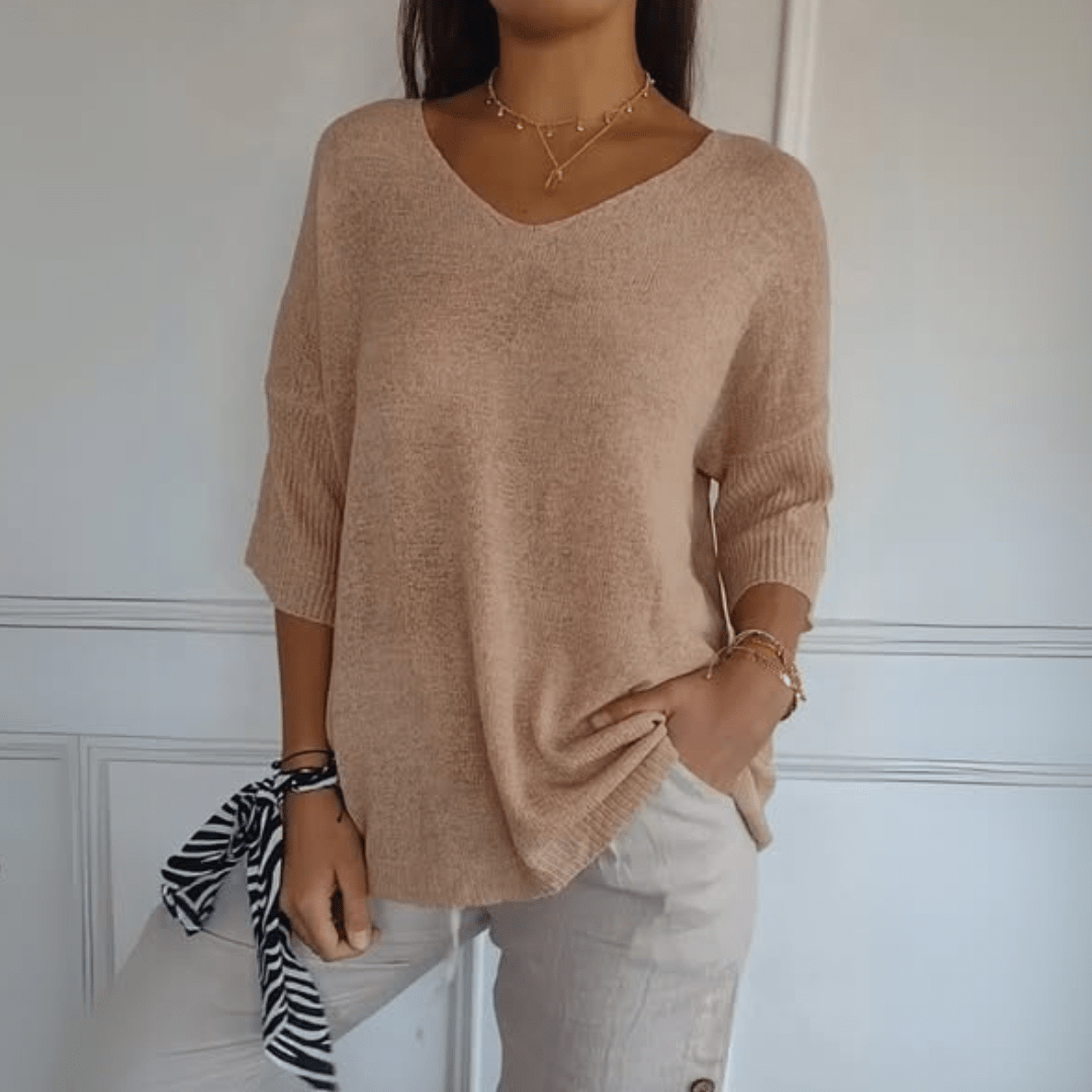 V-ringad sweater dam med trekvartsärm