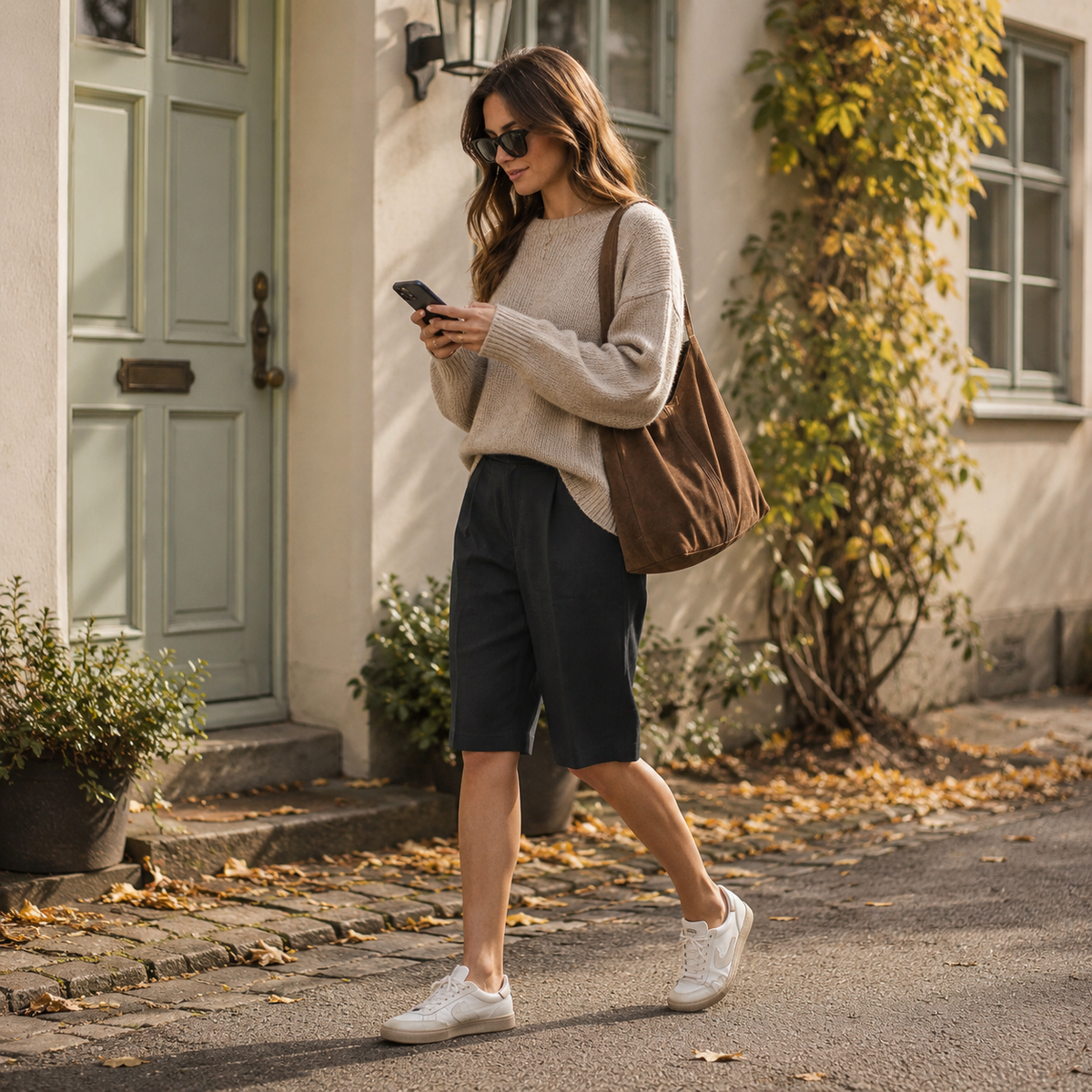 Shorts dam, knälånga — avslappnade linneshorts med sidofickor