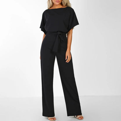 Elegant jumpsuit dam med skärp och vida ben