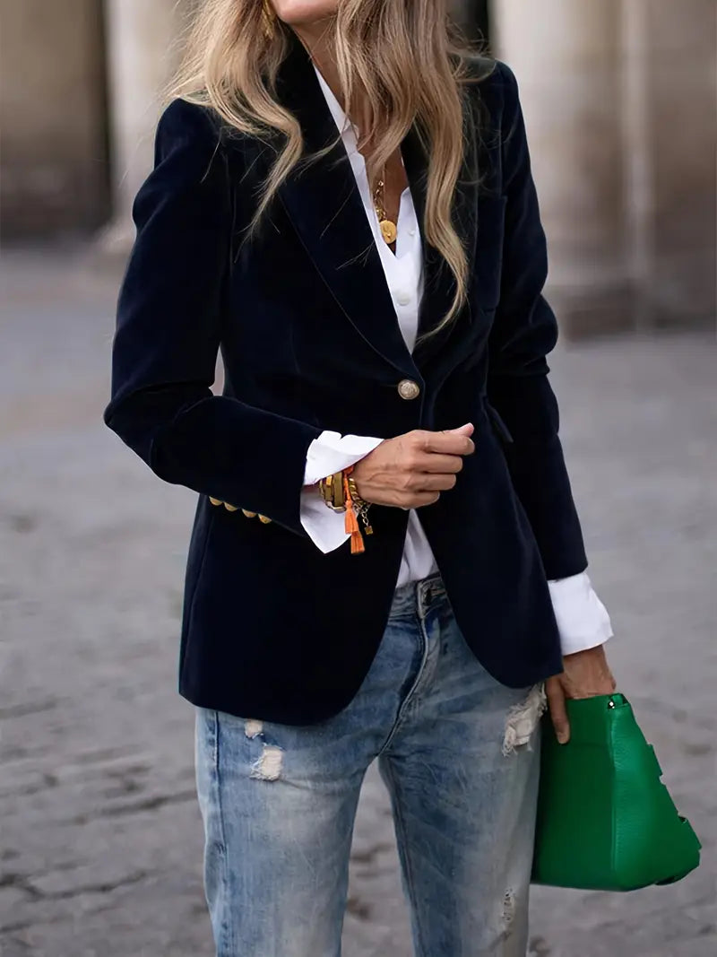 Skräddarsydd blazer dam i polyester med revers och en knapp