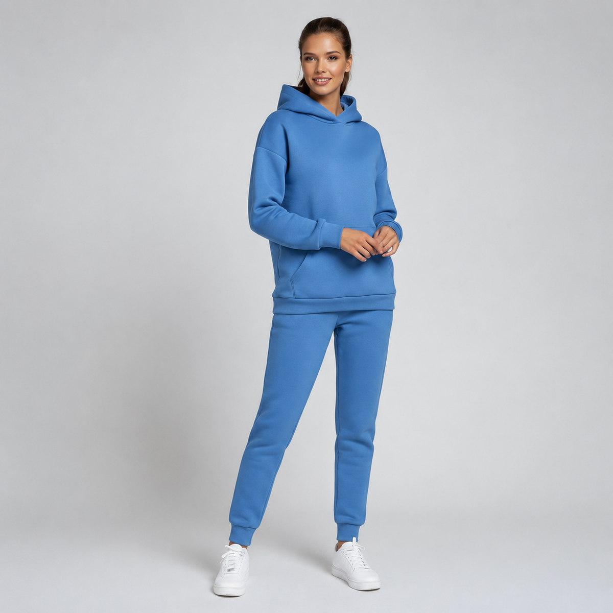 Joggingset dam, tvådelat — luvtröja och joggers i bomullsmix