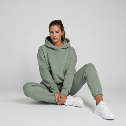 Joggingset dam, tvådelat — luvtröja och joggers i bomullsmix