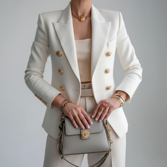 Dubbelknäppt blazer dam med klassisk krage