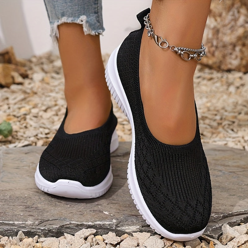 Bekväma slip-on skor dam i stickad textil