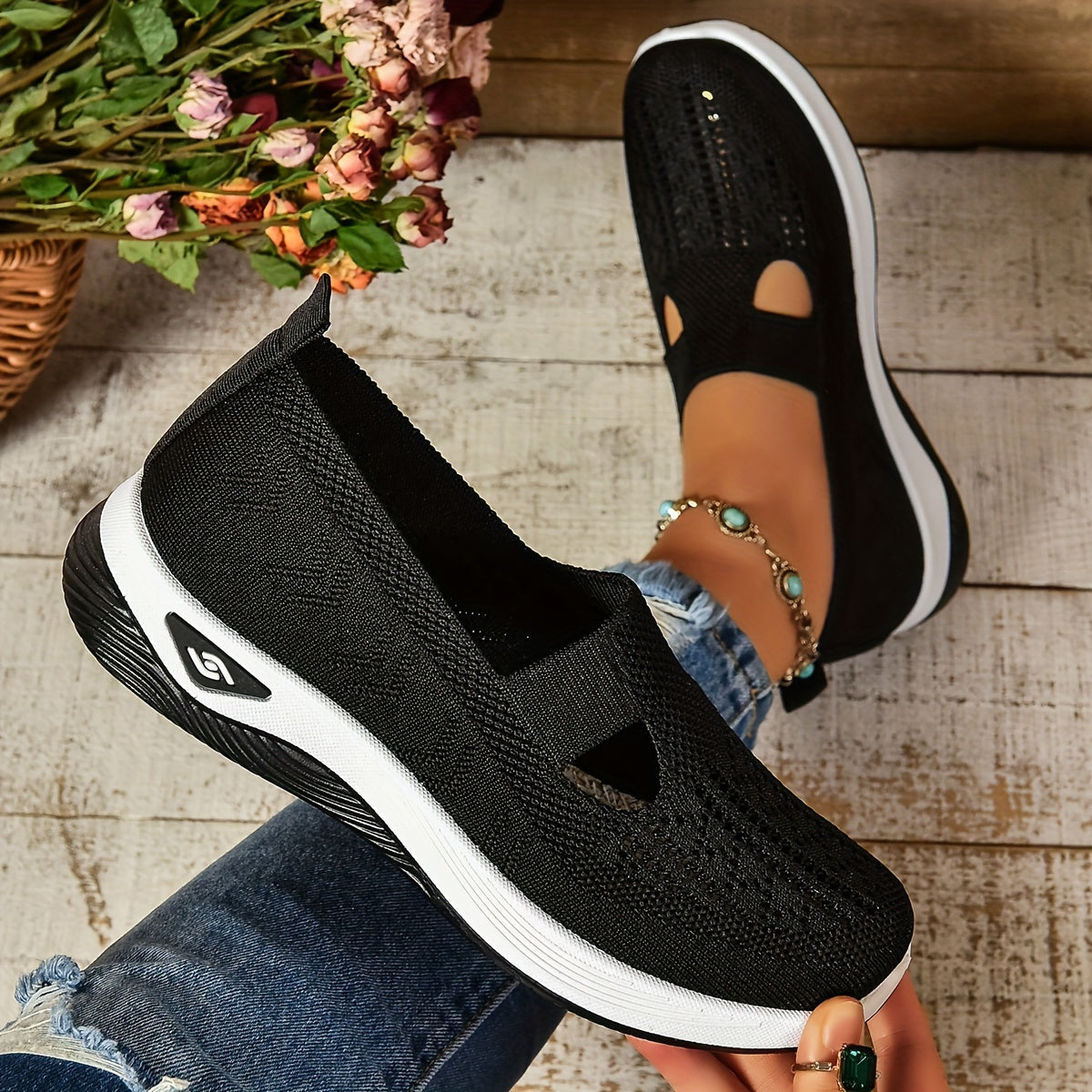 Ortopediska slip-on skor dam i textil – bekväm passform med dämpad innersula