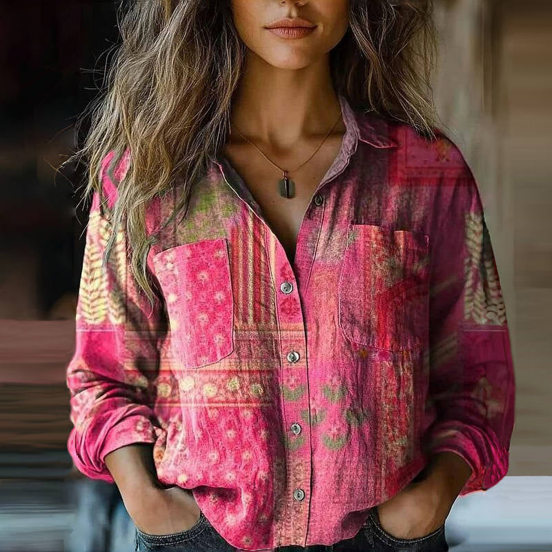 Bohemisk vintage-blus dam med blommönster