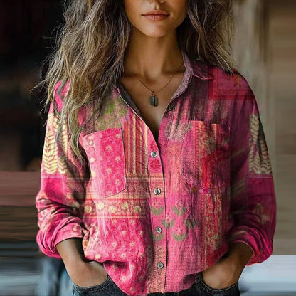 Bohemisk vintage-blus dam med blommönster