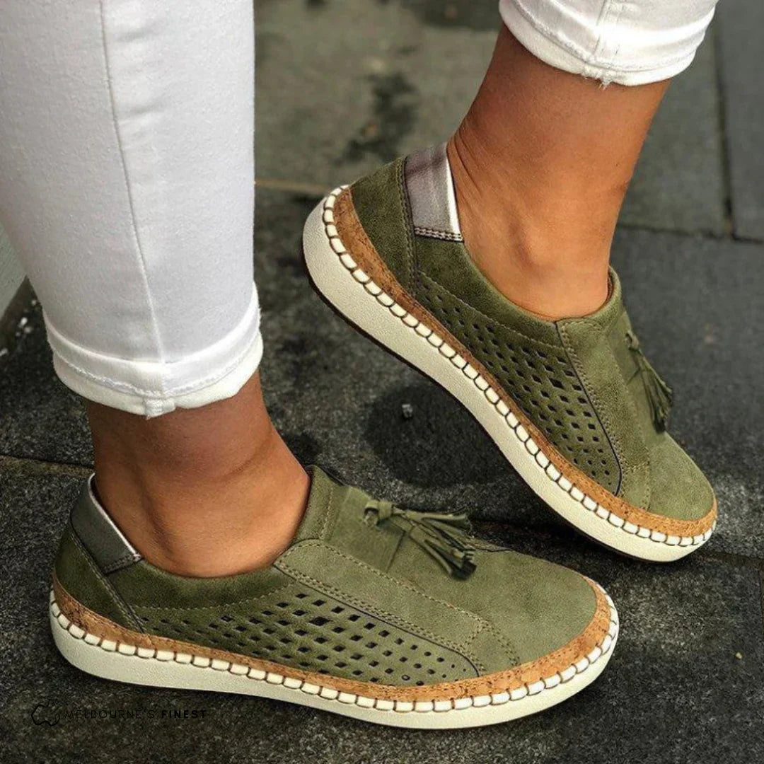 Ortopediska slip-on sneakers dam i textil med dämpad såla