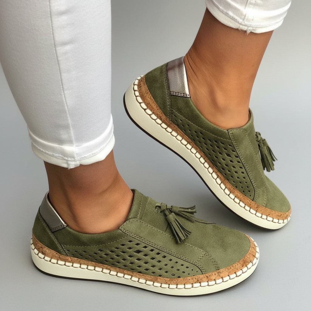 Ortopediska slip-on sneakers dam i textil med dämpad såla