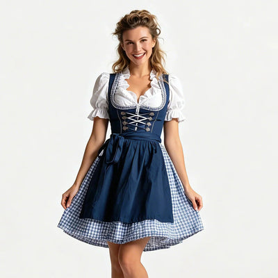 Dirndl dam med förkläde och blus — tredelat Oktoberfest-set