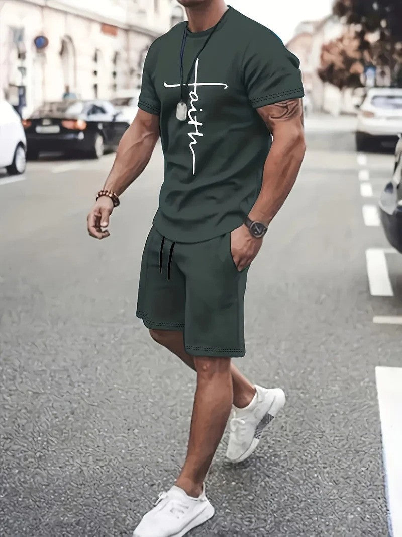 Tvådelat sommarset herr med t-shirt och shorts