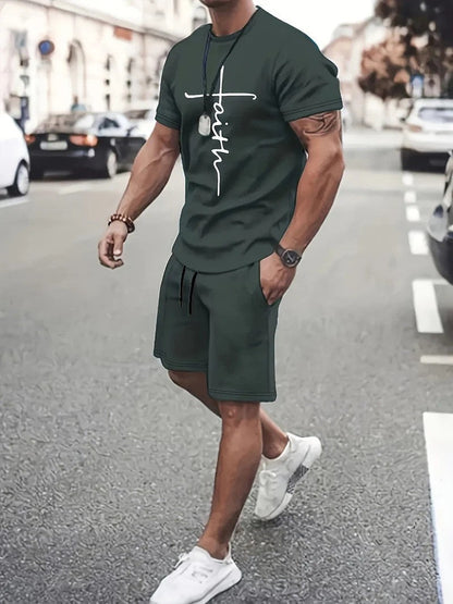 Tvådelat sommarset herr med t-shirt och shorts
