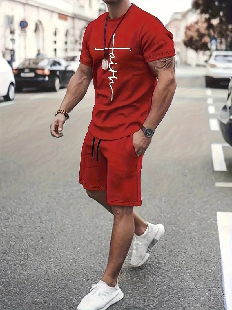 Sommarset herr i bomull – lätt tvådelat set med t-shirt och shorts