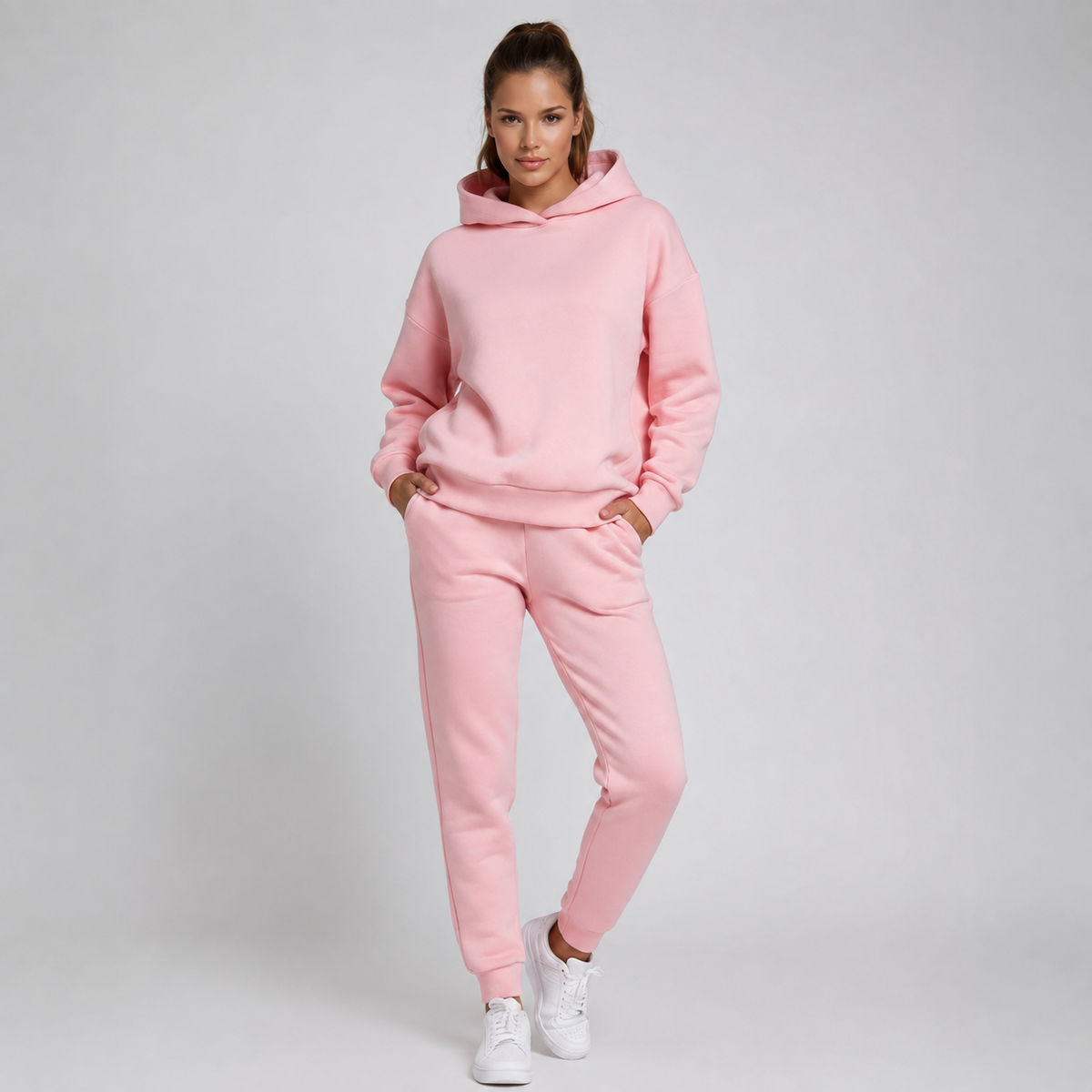 Joggingset dam, tvådelat — luvtröja och joggers i bomullsmix