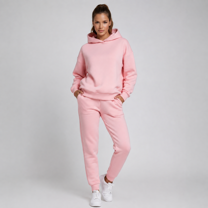 Joggingset dam, tvådelat — luvtröja och joggers i bomullsmix