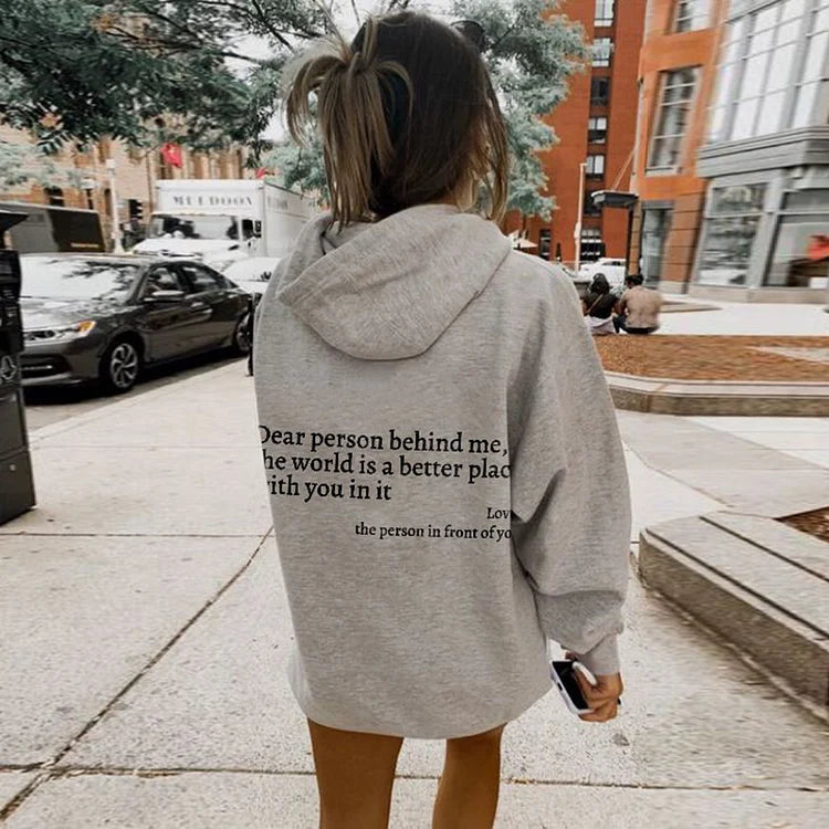 Tryckt slogan-hoodie unisex med kapuschong