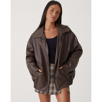 Oversized läderimitationsjacka — modern jacka i PU-läder