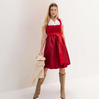 Dirndl dam med sammetsliv — Oktoberfest-klänning med satinförkläde