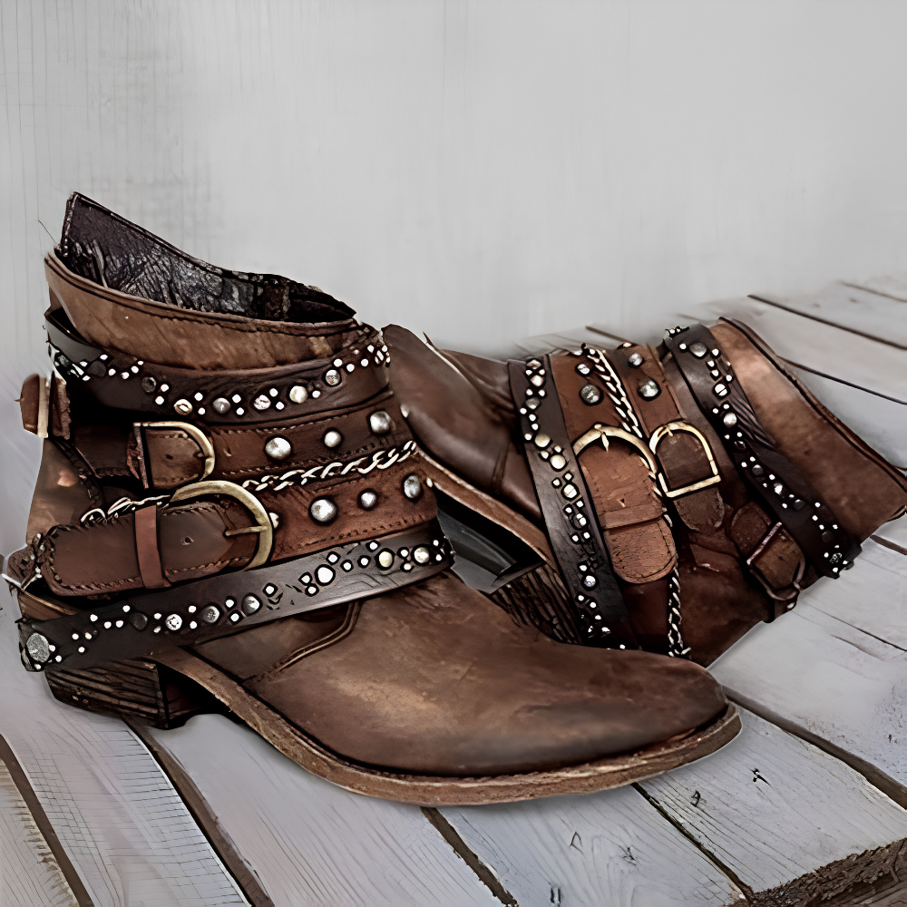 Vintageboots dam i läderimitation — stövletter i retrostil
