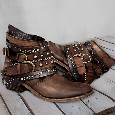 Vintageboots dam i läderimitation — stövletter i retrostil