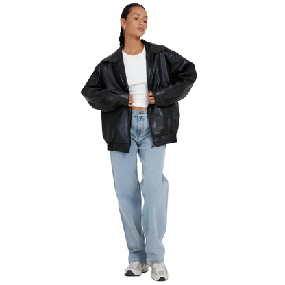 Jacka dam, läderimitation — oversized modern i PU-läder