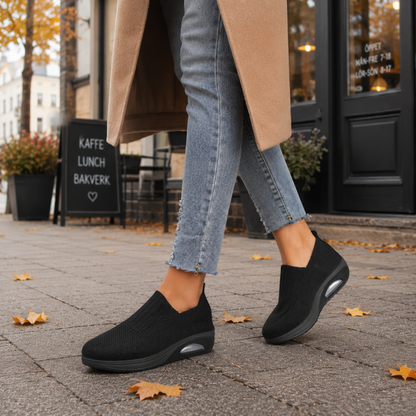 Slip-on skor dam, ortopediska — textil med dämpande såla