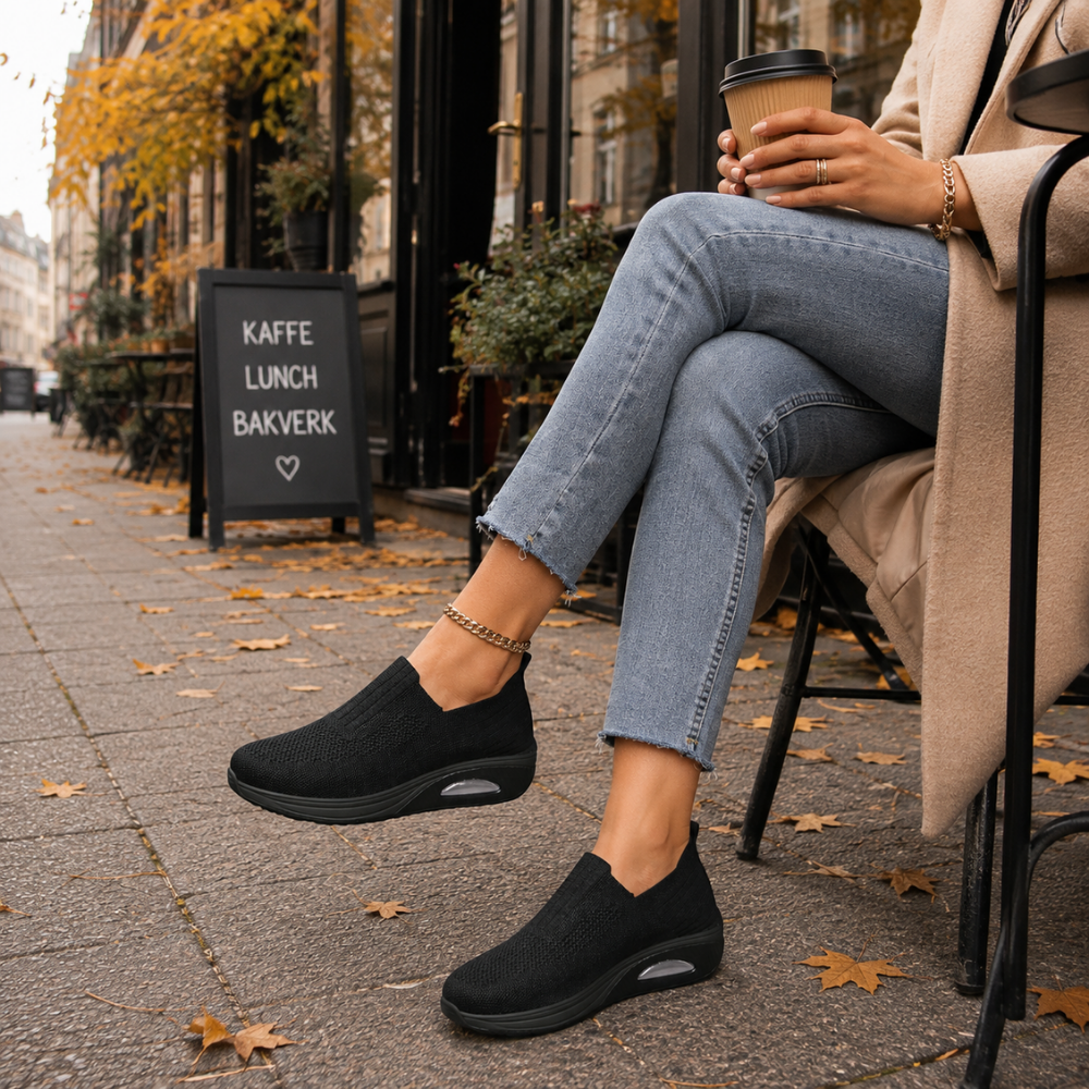 Slip-on skor dam, ortopediska — textil med dämpande såla