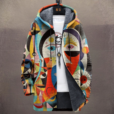 Konstinspirerad hoodie dam — ledig huvtröja med färgstarkt tryck