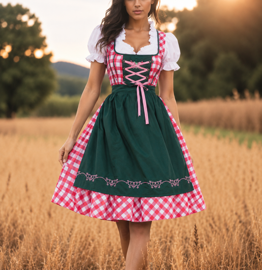 Dirndl dam, rutig — Oktoberfest-klänning i grönt och svart