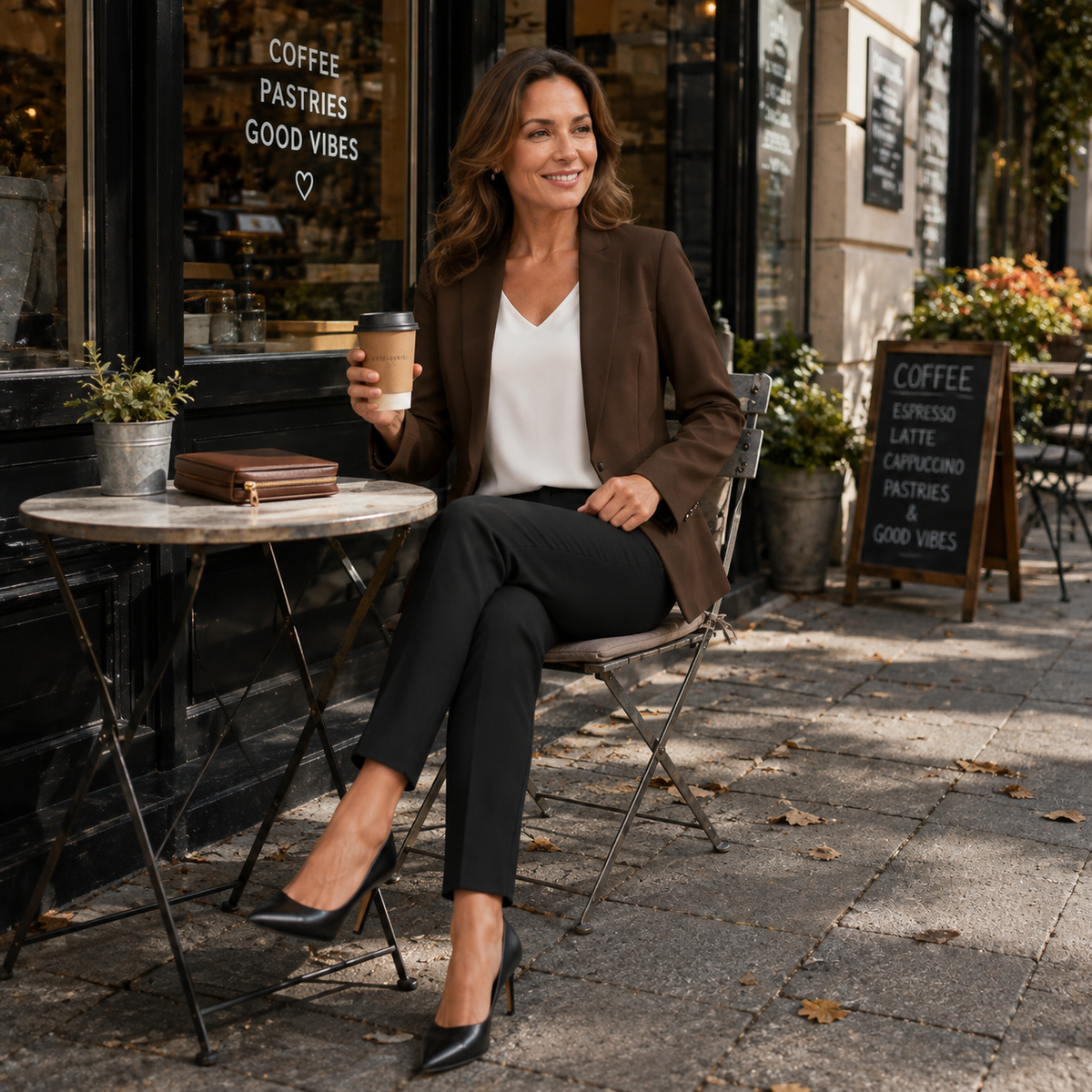Blazer dam, kort — figursydd kontorsblazer med öppen front